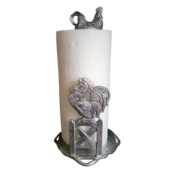 Vintage 2003 Arthur Court Aluminum Rooster Chicken Paper Towel Holder - Picture 9 of 9